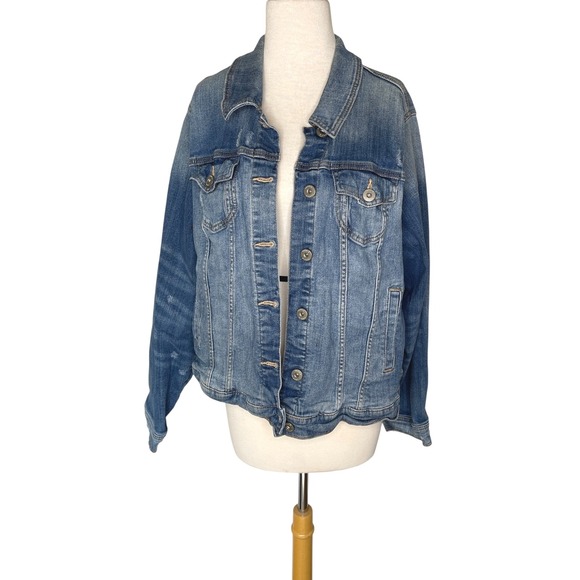 Torrid 3 Distressed Denim Blue Jean Jacket Plus Size 3X Medium Wash Faded 22/24 - Picture 1 of 1